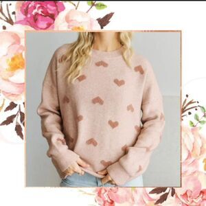 WILLOW PEACHY PINK EMBOSSED HEART SWEATER SIZE LARGE THICK & COZY
